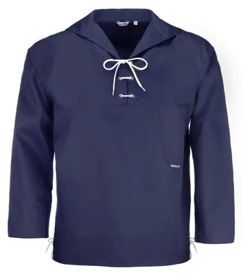 Produktbild von modAS Uni Schlupfblouson Maritim mit Kordelschnürungen - Fischerhemd uni mit Brusttasche in Marine Größe Damen 54 – Herren 60