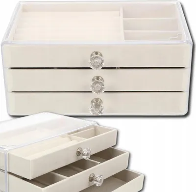 A jewelry box with multiple drawers and compartments.