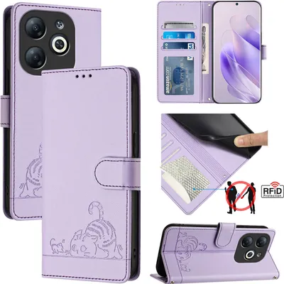 Image de Etui en cuir pour Infinix Smart 8, étui à rabat avec fonction stand et portefeuille Violet