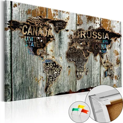 Produktbild von Vliesstoff Korkbild - Wooden Border 90x60 cm Karten k-C-0069-p-a