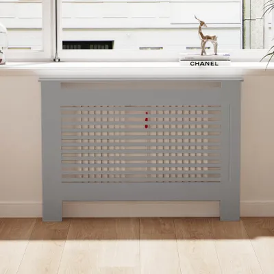 Produktbild von WISFOR Heizkörperverkleidung Heizungsabdeckung mit Ablage Heizkörper Hülle Horizontal Lamell Weiß, M:111x19x92cm