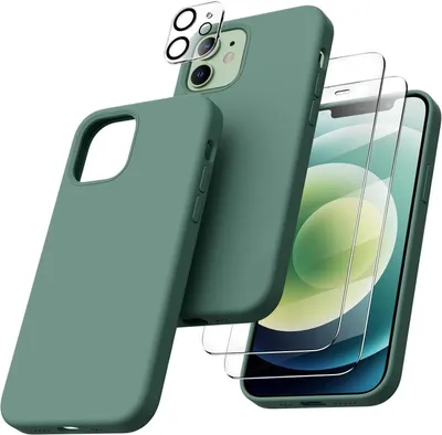 Produktbild von ORNARTO 5-in-1 iPhone 12/12 Pro Silikon Case mit Schutzfolie und Kameraschutz 6,1 Zoll Schwarz