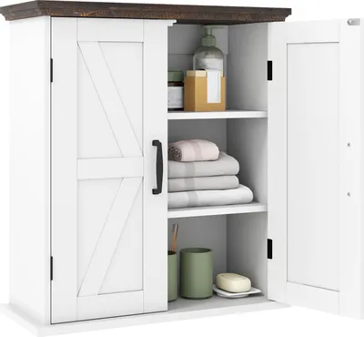 Produktbild von COSTWAY Badezimmerschrank hängend, Hängeschrank mit 2 Türen & verstellbaren Regalen, Wandschrank Küchenschrank für Wohnzimmer, Küche, Weiß