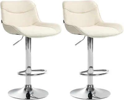 Produktbild von CLP 2er Set Barhocker Vonore Stoff höhenverstellbar und 360 Grad drehbar creme Gestell Farbe chrom
