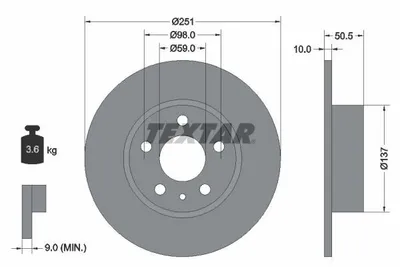 Produktbild von 2 Textar Bremsscheiben 251mm hinten für Alfa Romeo Lancia