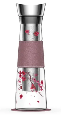 Obrázok produktu pre Sklenená karafa na čaj/kávu Eve "Cherry Blossom" vyrobená zo skla so sitkom a vekom z nehrdzavejúcej ocele. S podšálkou 1,25 l, V 30 cm, Ø 10 cm