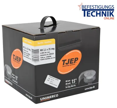 Produktbild von 2,1x25mm Ring rostfrei A4 Linsenkopf MX Coilnägel für Tjep MX-50 Senco SCN34 Coilnagler 4,0M
