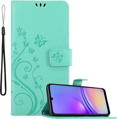 Immagine prodotto di Cadorabo cover per Samsung Galaxy A06 cover in FLORAL TURQUOISE cover protettiva in design floreale con chiusura magnetica, funzione stand e slot per carte Book Case Cover
