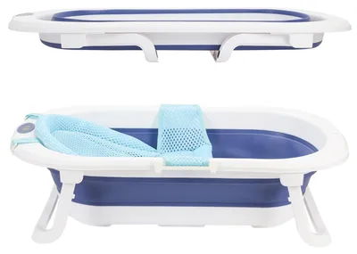 Productafbeelding van Vigevee Opvouwbaar babybad, 83 x 46 cm, met lignet en shampoo-beker, temperatuurindicator, geschikt voor 0-12 maanden, blauw