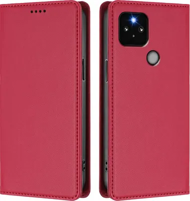 Obrázek produktu pro Kožené pouzdro pro Google Pixel 5, magnetické flipové pouzdro zPolyuretankůže se stojánkem Červená