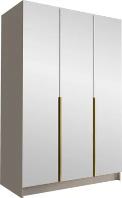Produktbild von MIRJAN24 Kleiderschrank Calia III, Schlafzimmer, mit Spiegel, Drehtürenschrank, mit Kleiderstange, Modern, Garderobenschrank, Metallgriffe (Farbe: Cashmere / Cashmere + Gold)