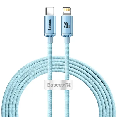 Zdjęcie produktu dla Kabel Baseus Crystal Shine, USB na Lightning, 2,4A, 20W, 2m, szybkie ładowanie, niebieski