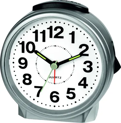 Produktbild von Analoger Wecker Grau mit Snooze, Hintergrundbeleuchtung & Alarm an/aus Schalter, 100x97x65 mm