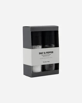 A gift box containing salt and pepper grinders.