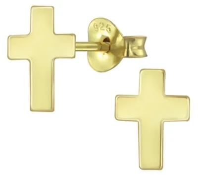 Produktbild von Kreuz Ohrstecker: 925 Silber Ohrringe Gelbgold