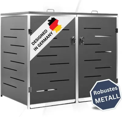 Produktbild von DELUKE® 2er Mülltonnenbox JAGU Edelstahl | Anthrazit | 115,5x138x77,5cm | Mülltonnenverkleidung für 2 Tonnen 240L Müllbox aus Metall Mülltonnenschutz Mülltonnendach