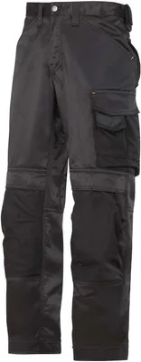 A pair of black cargo pants is shown against a white background.