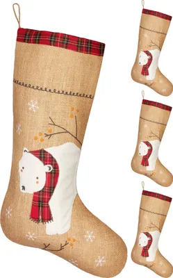 Immagine prodotto di BRUBAKER 52 cm Calza di Natale da riempire e appendere - orso polare con sciarpa - grande calza di Babbo Natale, 4 pezzi