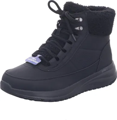 A single black Skechers boot is shown against a white background.