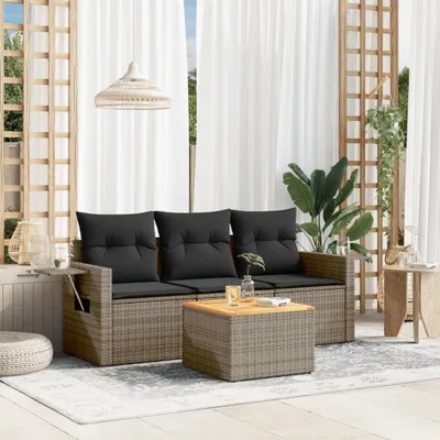 Produktbild von 4-tlg. Garten-Sofagarnitur mit Kissen Grau Poly Rattan 3256767