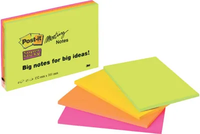Produktbild von Post-It 6445, Rechteck, Grün, Orange, Pink, Gelb, 149 mm, 98,4 mm, 45 Blätter