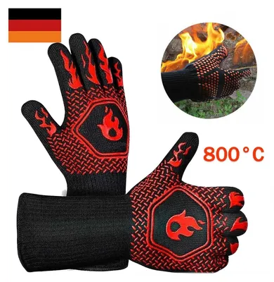 Produktbild von 2x Grillhandschuhe Feuerfest 800°C Schutzhandschuhe Ofenhandschuh-Hitzebeständig