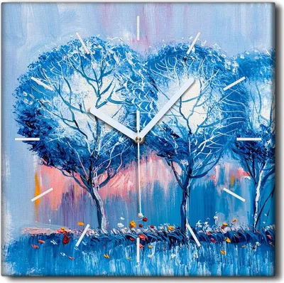 Produktbild von Coloray Uhr auf Leinwand 30x30 cm Wand Uhr Dekoration Wohnzimmer Segeltuch weiße Zeiger -Kunstkunst von Bäumen