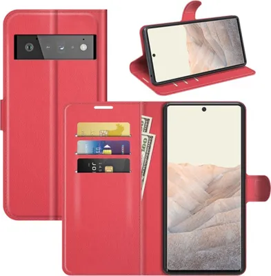 Productafbeelding van König Design hoesje, compatibel met Google Pixel 6 Pro, kunstleren telefoonhoesje - telefoonhoesje, rood