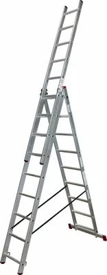 A silver multi-purpose ladder is shown against a white background.