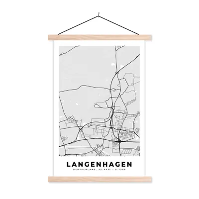 Produktbild von MuchoWow® Textilposter Langenhagen - Karte - Deutschland - Stadtplan 120x180 cm mit holzfarbenen Rahmen - Textil-Plakat