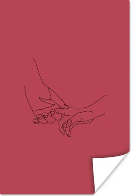 Produktbild von MuchoWow® Poster Hände - Rot - Linienkunst 120x180 cm - Kunstposter