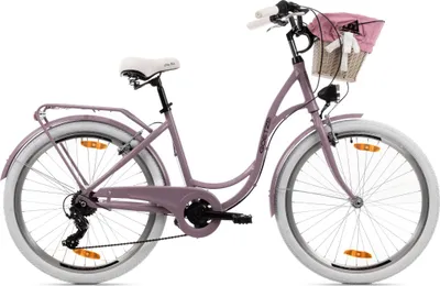 Produktbild von Goetze Mood 26 Zoll City Bike, 17 Zoll ALU Tiefeinsteiger, 6-Gang Shimano Tourney, V-Bremse, LED-Beleuchtung, Gepäckträger, Korb mit Bezug