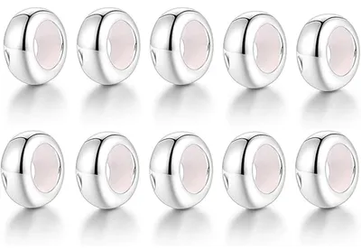 Image de Charm de finition en argent sterling 925 pour bracelet, 10 pièces avec silicone, breloques de séparation
