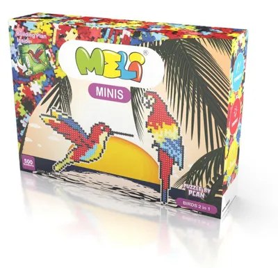 Produktbild von Meli Minis Birds 2-in-1 Konstruktionsset – 500 Teile mit Motivplatte