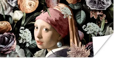 Produktbild von MuchoWow® Poster Mädchen mit Perlenohrring - Blumen - Vermeer - Pastell - Kunstwerk - Gemälde - Alte Meister 40x20 cm - Poster für die Wand - Poster Schlafzimmer
