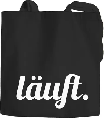 Produktbild von Jutebeutel mit Aufdruck läuft Baumwolltasche Stoffbeutel Tragetasche Moonworks® schwarz 2 lange Henkel