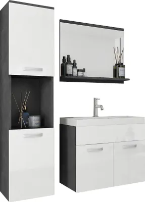 Produktbild von Minio, Badmöbel, Badezimmer, 4-Teilig Set, "MONAL",  Matera / Weiße Farbe