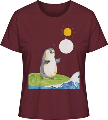 Produktbild von Mr. & Mrs. Panda T-Shirt für Frauen Pinguin Surfer Größe L - Burgundy - Geschenk, Damen Kurzarmshirt, Urlaub, Portugal, Motiviert, Hawaii, Damenshirt, shirt, Baumwoll