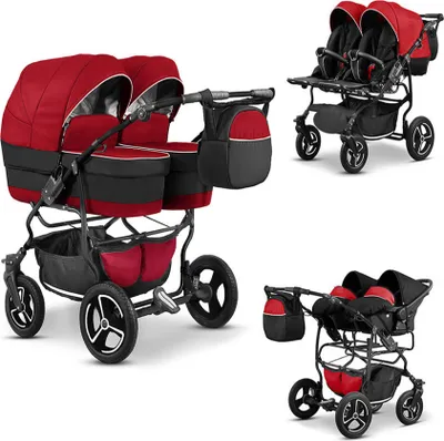 Produktbild von Zwillingskinderwagen Twin Star 4 in 1 Set in Rot-Schwarz - 13 Teile - in 16 Farben erhältlich