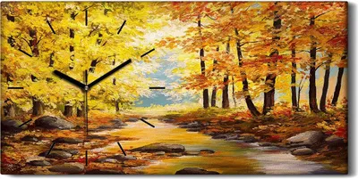 Produktbild von Küche Wohnzimmer Wand Leinwand Uhr Geräuschlos 60x30 Ölgemälde Herbst Wald - schwarze Hände