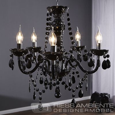 Eleganter Kronleuchter BLACK CRYSTAL 55cm schwarz Acryl 5-armig  Lüster Barock Design Deckenlampe