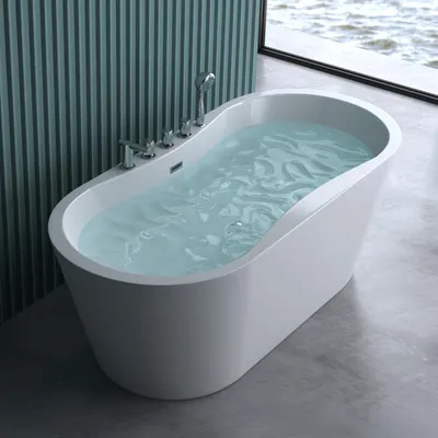 Image de doporro Baignoire îlot ovale 180cm blanc Vicenza602 pour salle de bains acrylique avec bonde et robinetterie 180x80x63cm