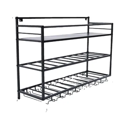 Immagine prodotto di Portabottiglie a parete, a 3 livelli, capacità 30 kg, acciaio industriale, nero