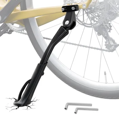 Imagen del producto de Soporte para bicicleta ajustable en altura, 40 mm, distancia entre agujeros para tornillos M6, para ruedas de 26-29 pulgadas, pata de apoyo lateral para bicicleta eléctrica