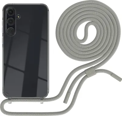 Produktbild von EAZY CASE Handykette für Samsung Galaxy A35, Clear Case aus Silikon, mit Umhängeband, abnehmbare Endstücke, Handyband in Beige