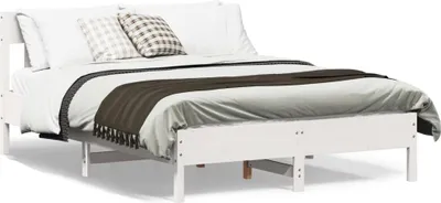 Produktbild von Design Massivholzbett mit Kopfteil Weiß 120x190 cm Kiefer, Klassische Betten 2024 Neu