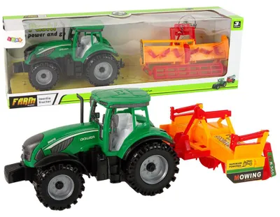 Zdjęcie produktu dla Zielony traktor z pomarańczowym kultywatorem dla dzieci