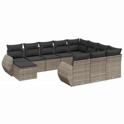 Produktbild von vidaXL 11-tlg. Garten-Sofagarnitur mit Kissen Grau Poly Rattan