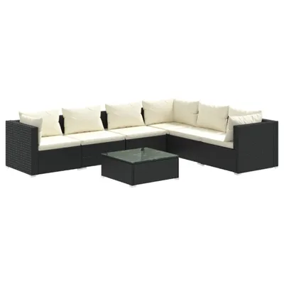 Produktbild von 7-tlg. Garten-Lounge-Set mit Kissen Poly Rattan Schwarz