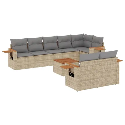 Produktbild von 9-tlg. Garten-Sofagarnitur mit Kissen Beige Poly Rattan